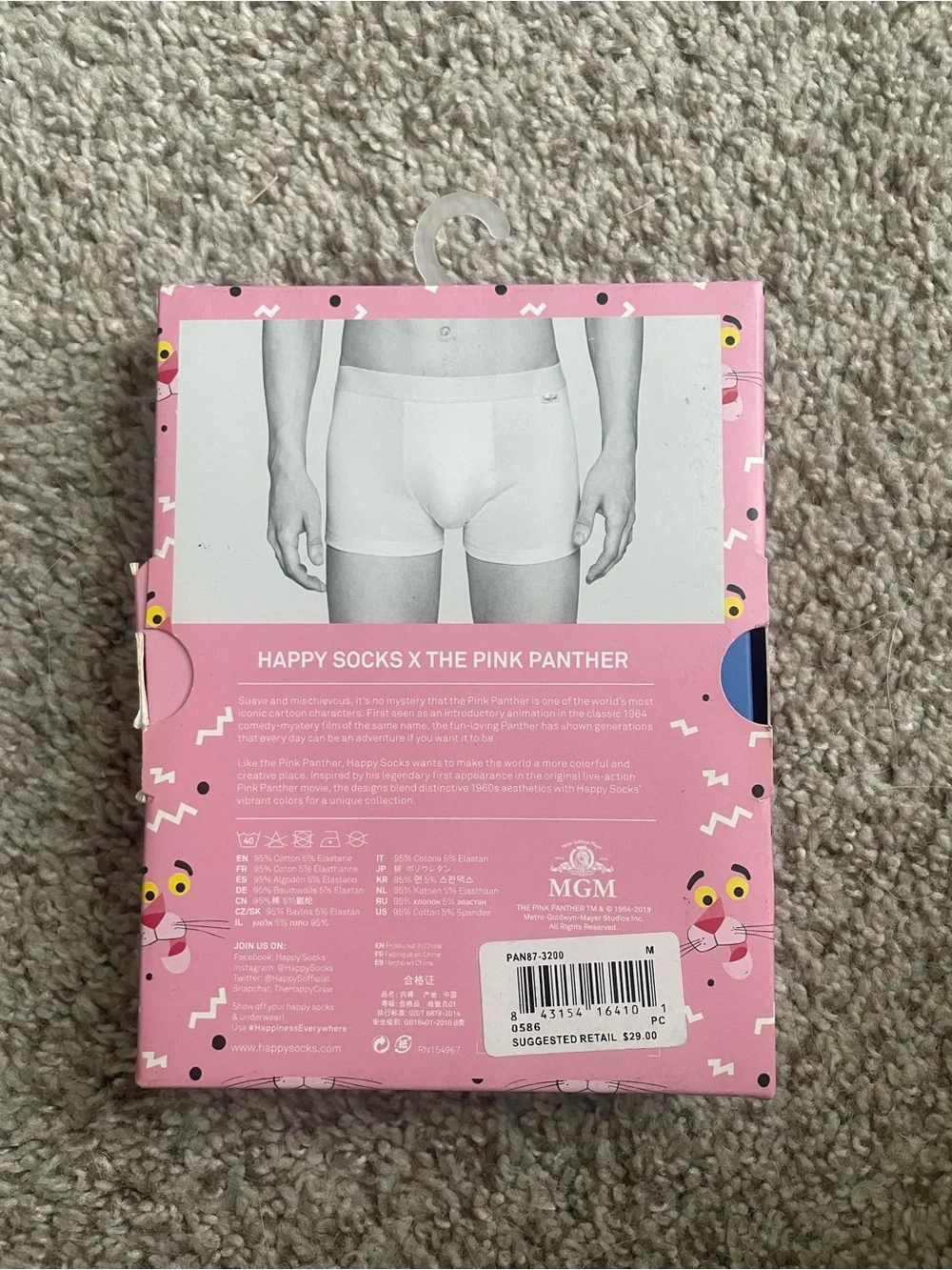 Happy Socks Pink Panther Men's Trunk - Pink with Yellow Waistband